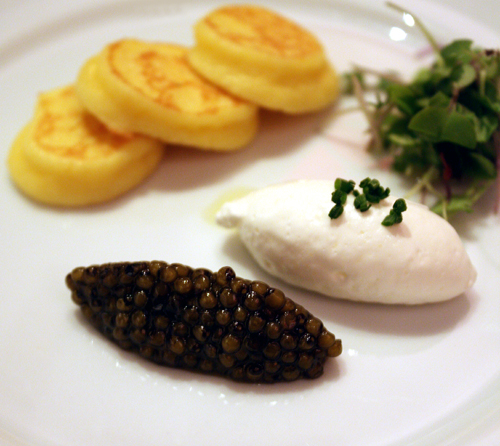 California caviar with blini perfection.