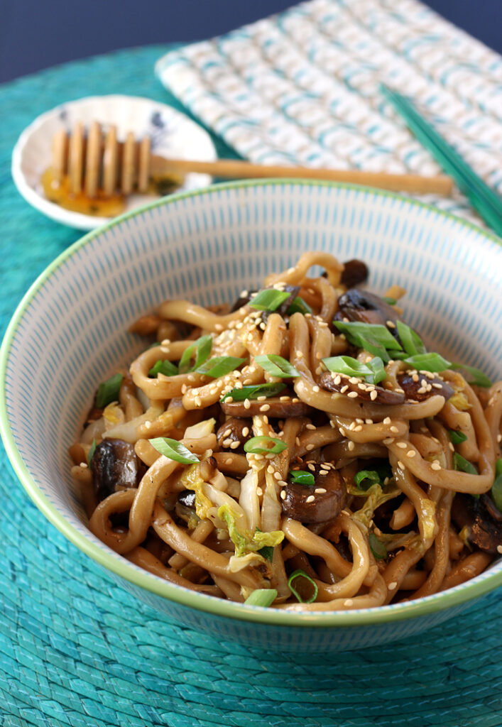 Mushrooms, udon, and honey? Say what?