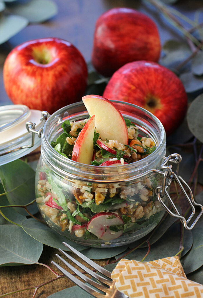 Enjoy this farro and apple salad on the go or at your holiday table.