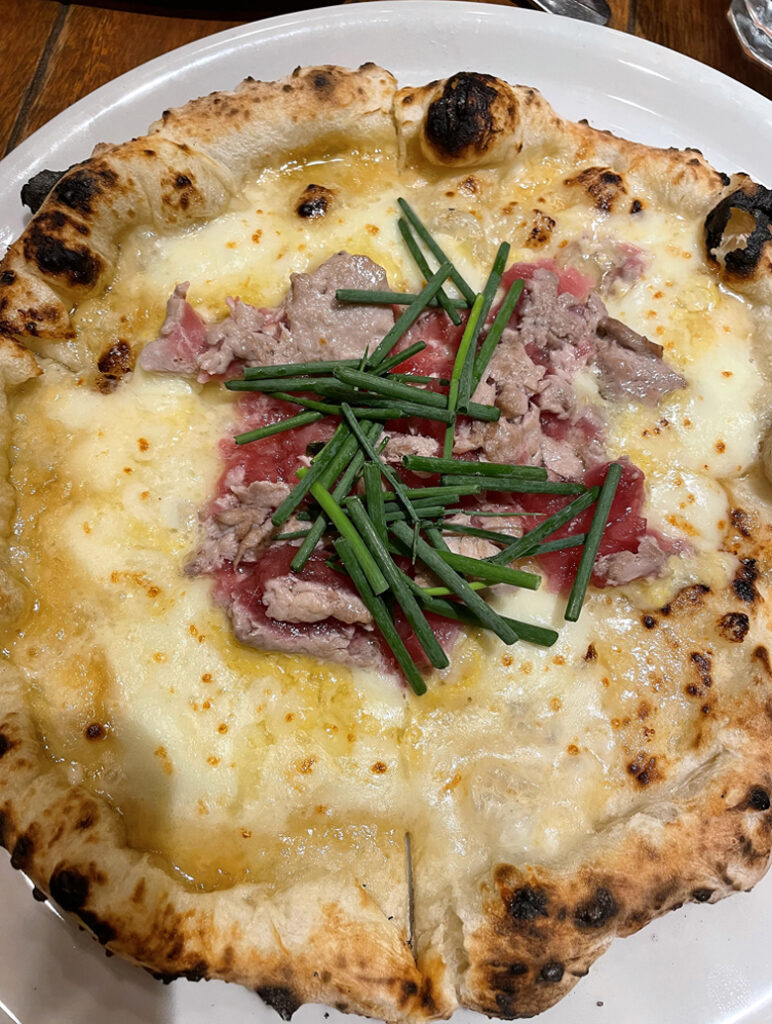 Seared sushi-grade tuna atop one fantastic pizza at Savoy in Tokyo.